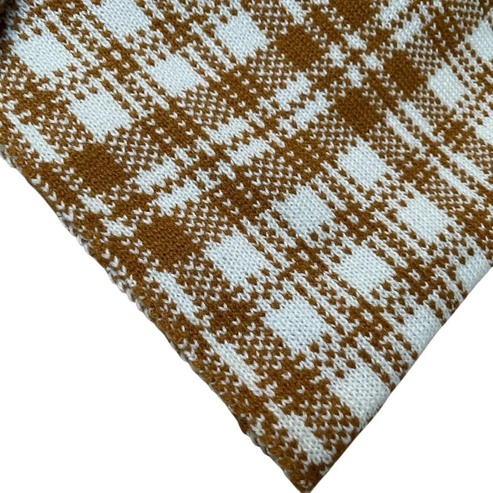Timberland Camel Plaid Knit Winter Scarf Cozy Neutral NWT